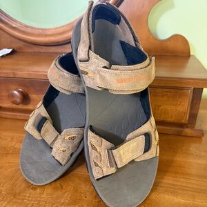 Merrell mens 13 Moab Drift dark earth Sandals brown strap beach leather
